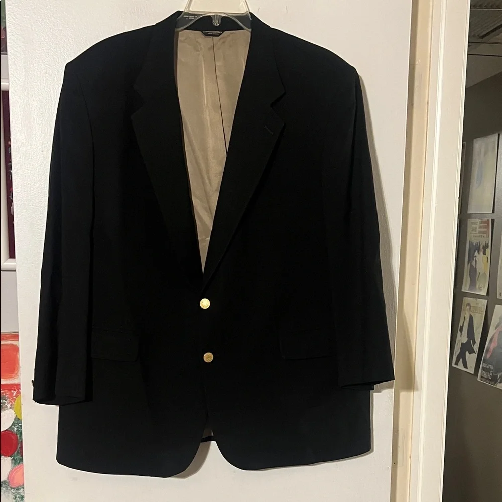 Bill Blass mens black 100% wool gabardine blazer